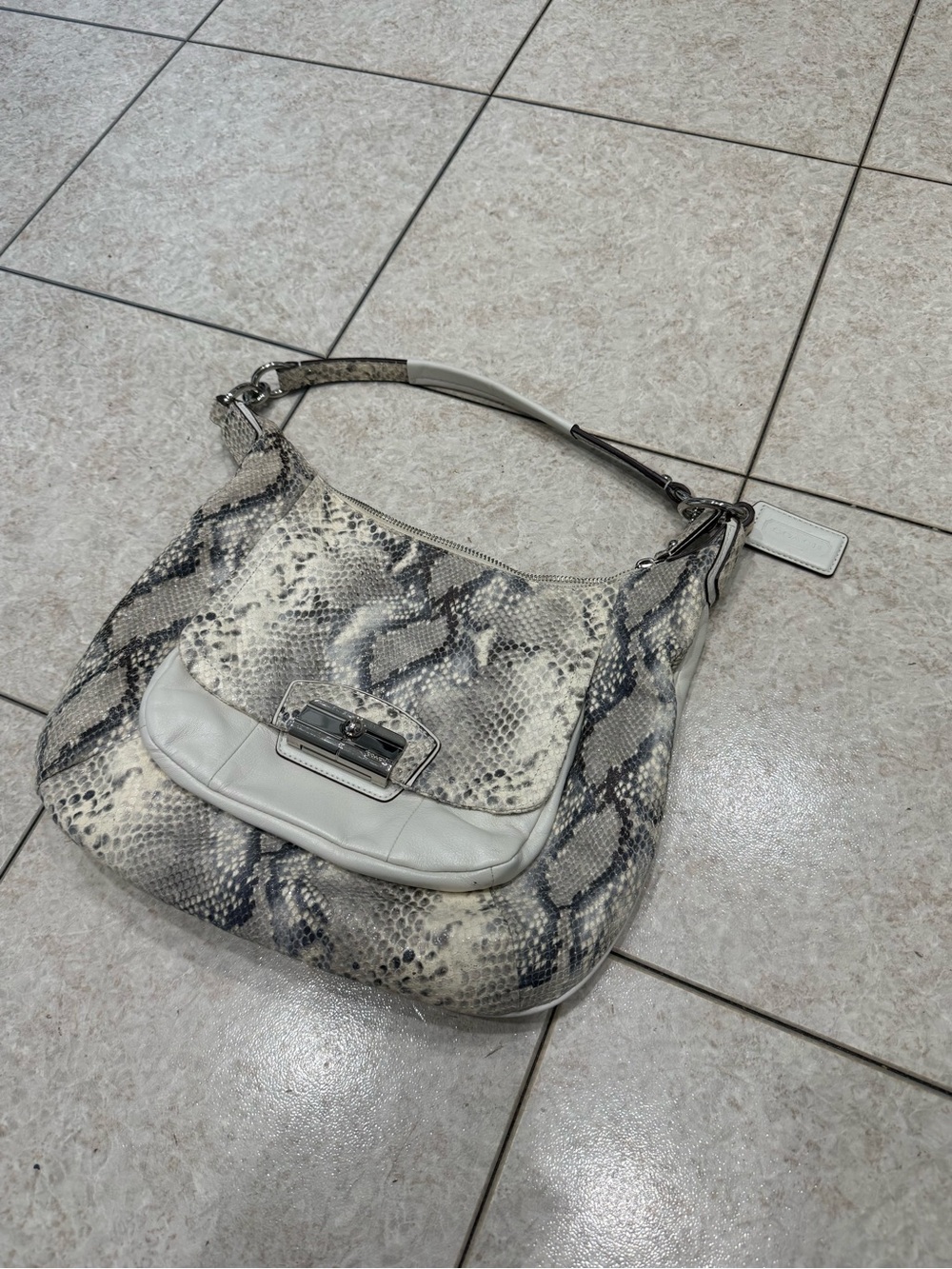Coach Snakeskin-Print Hobo Shoulder Bag in Cream and Gray L1169-19323 - Picture 1 of 8